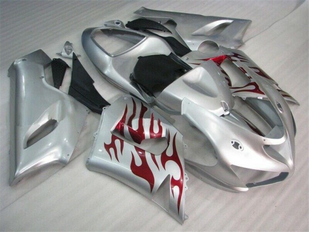 Carenado ZX6R 2005-2006 - Plata Rojo Llamas