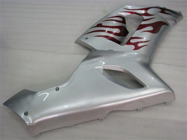 Carenado ZX6R 2005-2006 - Plata Rojo Llamas