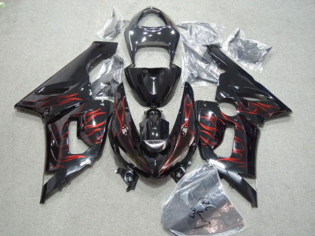 Kits Carenado ZX6R 2005-2006 - Negro Rojo Llama